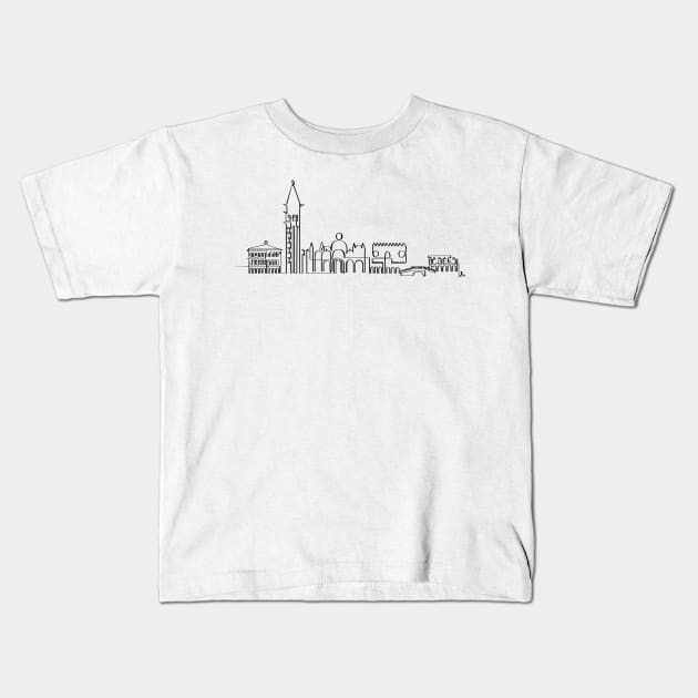The Venice Skyline in a Single Line Kids T-Shirt by PauRicart